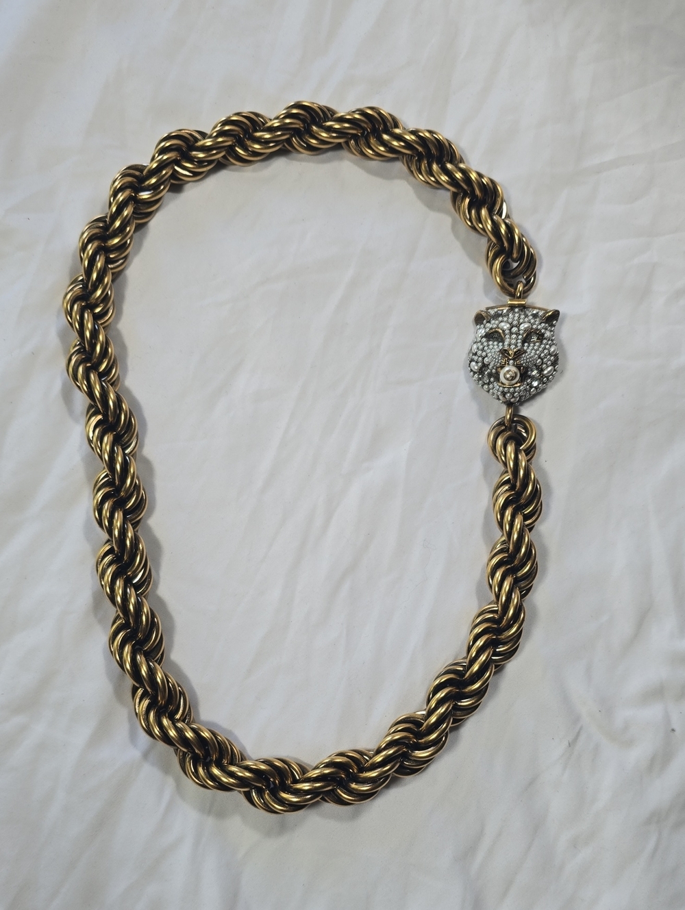 Gucci Rope Chain Necklace with Crystal Tiger Head